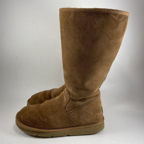 UGG 5235 Sunset Tall Tan Leather Shearling Lined Boots Womens Size 8 Chestnut - Picture 4 of 11